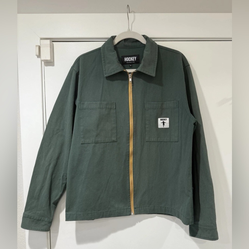 Hockey Eyes Without A Face Shirt Jacket Mens Small Green Utility Zip Up Chore